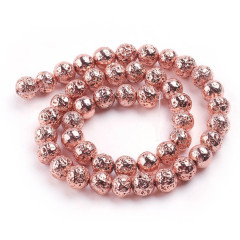 (ОПТ) Бусина округлая 8мм Лава вулканическая с гальваническим покрытием розовое золото (камни)(НИТЬ)