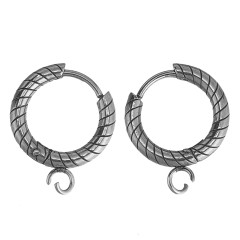Швензы-кольца №19 стальные Конго с узором и петелькой 15*2,5мм цвет платины (Хирургическая сталь)(1 пара)